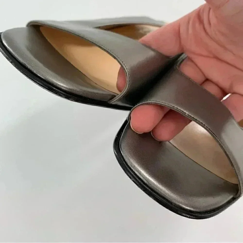 Salvatore Ferragamo collection heels 8.5 pewter leather vintage 90s party